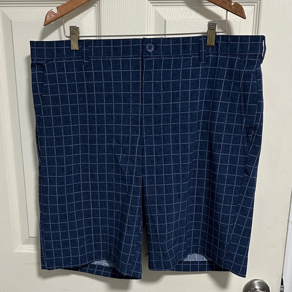 Men's Navy Checkered Flat Front Shorts